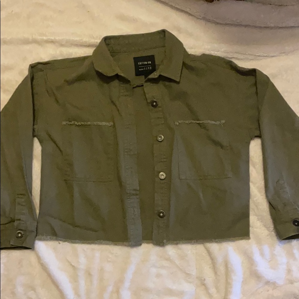 Green Jean Jacket Crop